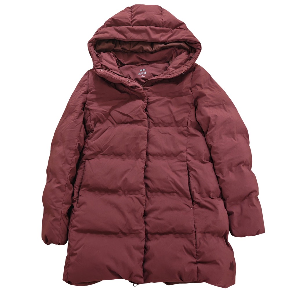 Uniqlo Seamless Down Parka Burgundy Wine Puffer Coat Hooded Jacket Womens Medium